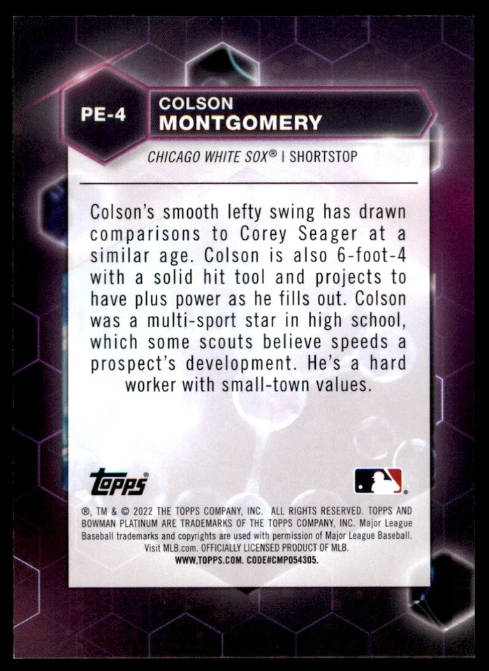 2022 Bowman Platinum Precious Elements Colson Montgomery Chicago White Sox #PE-4 - Image 2 of 2