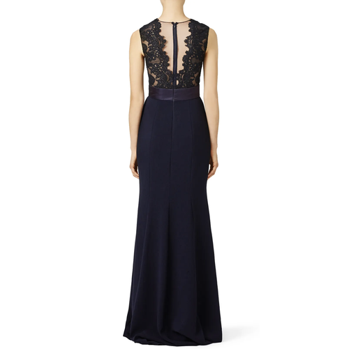THEIA Dramático Cuello de Encaje Formal Vestido de Noche Profundo Medianoche en Negro Talla 8 - Imagen 3 de 13