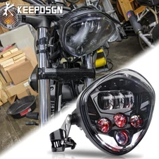 7" LED Headlight Hi/Lo Red+White DRL For Yamaha Bolt R-spec XVS650 950 1100 1300