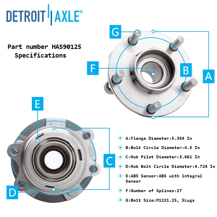 AWD Front Wheel Bearing and Rear Hub Assembly for Infiniti FX35 FX50 G25 M37 M56 - Image 2 of 4