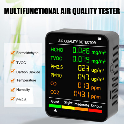 6 in 1 Air Quality Monitor PM CO2 Meter Carbon Dioxide Level TVOC HCHO Detector