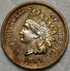 Uncirculated 1863 Indian Head Cent, Razor-Sharp specimen.