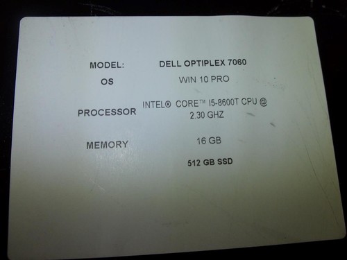 Dell OptiPlex 7060 Micro PC Core i5-8600T 2.30GHz 16GB 512GB SSD W10 (A9017) - Picture 9 of 9