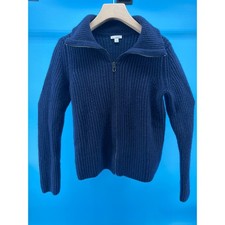 Gap Designed  Crafted Navy Blue Ribbed Full Zip Mock Neck Sweater Small