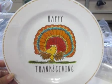 Pottery Barn Kids Melamine Charger Plate Happy Thanksgiving Woodstock/Turkey nip