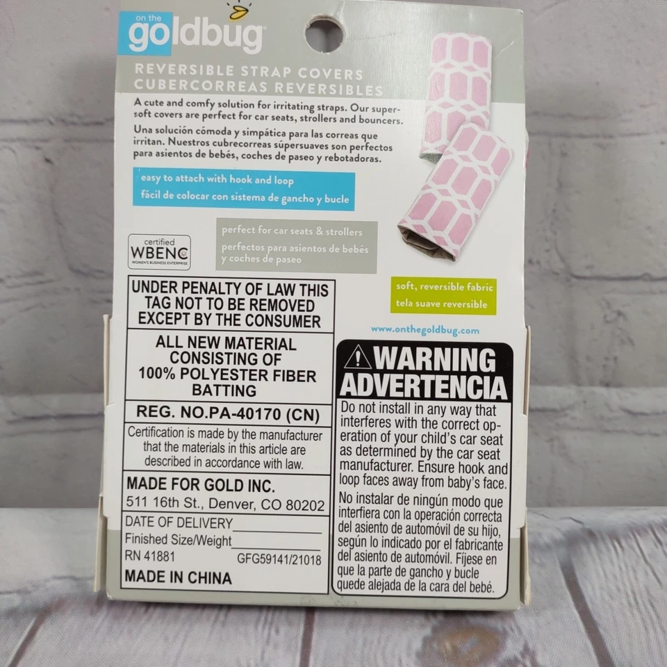 Pink Reversible STRAP COVERS for Baby Car Seat - Cute and Comfy - On The Goldbug - Image 3 of 4