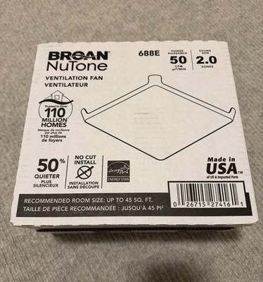 BROAN NUTONE 688E BATHROOM EXHAUST VENTILATION FAN 50 CFM 2.0 SON (NEW IN BOX)