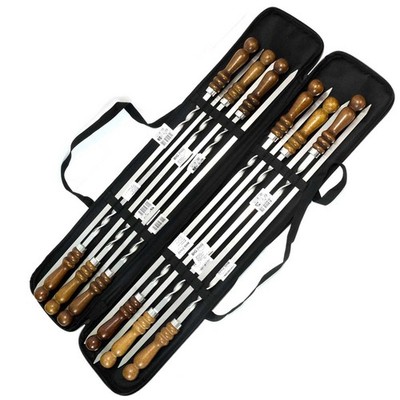 Set 12 Schaschlikspießen Tasche Grillspieße Edelstahl Fleischspieße BBQ Spieße