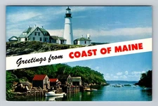 Portland OR-Oregon, Banner Greeting Portland Head Light House, Vintage Postcard