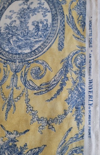 Waverly Vintage Toile 6.3 Yards Yellow Blue French Country Upholstery Fabric - Picture 20 of 22