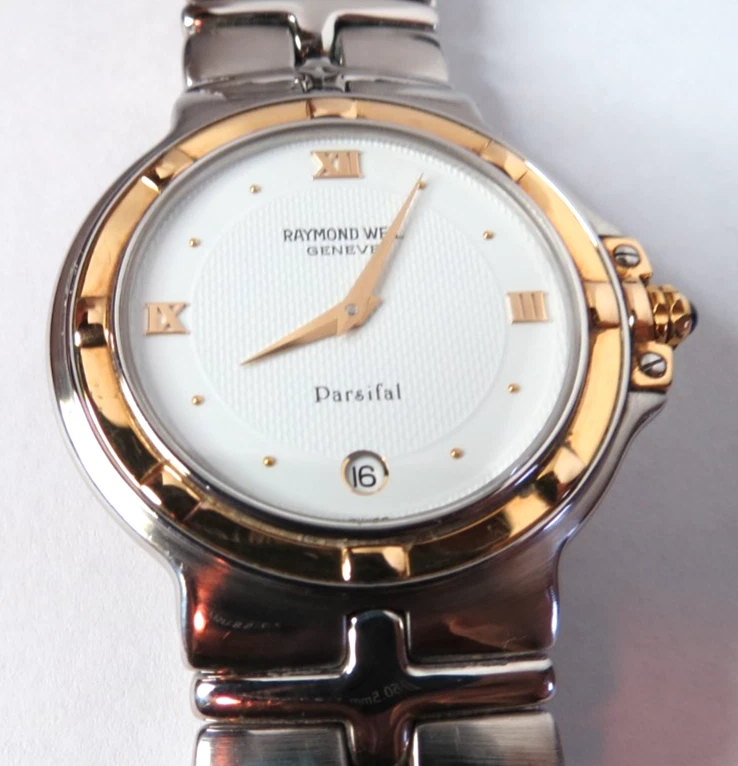 ВИНТАЖНЫЙ МУЖСКОЙ RAYMOND WEIL PARSIFAL 9188 КВАРЦ SS И 18K ЗОЛОТОЙ БЕЗЕЛЬ НАРУЧНЫЕ ЧАСЫ РАБОТАЕТ - Изображение 2 из 4