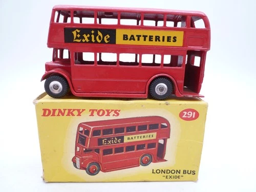 VINTAGE DINKY TOYS 291 ROUTEMASTER LONDON BUS EXIDE & ORIGINAL BOX 1962 SPUN HUB