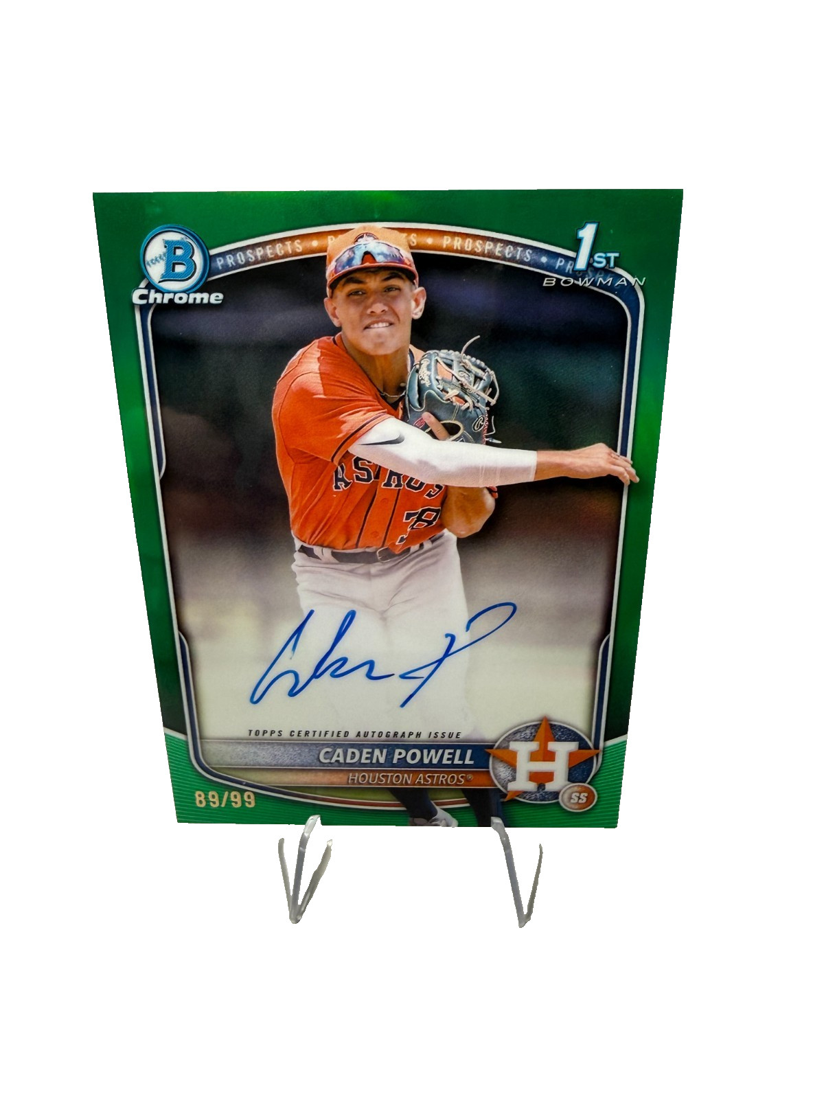 Caden Powell 2025 Bowman Chrome 1st Green Refractor Auto /99 #CPA-CPO Astros