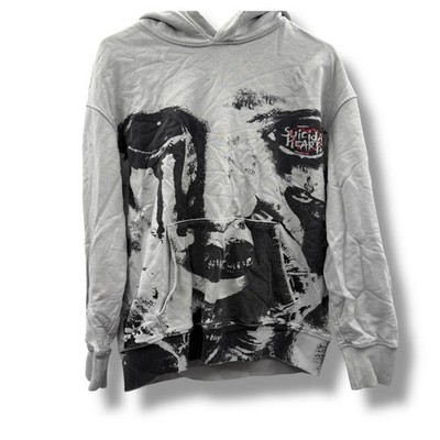 Suicidal Hearts Graphic Hoodie Women's XS Gray Punk Print Pullover Sweatshirt
