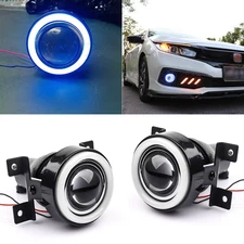 Fit 2016-2021 Honda Civic Blue LED DRL Projector Angel Eye Halo Fog Lights Lamps
