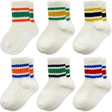 Baby Socks with Grips, 6 Pairs Non Slip Socks for Infant Toddler Cotton Crew