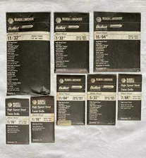 Lot of 7 Sizes BLACK & DECKER HSS TWIST DRILL BITS,  Bulk Pkg. (84 bits) - USA