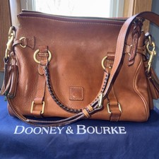 Dooney Bourke Natural Brown Florentine Leather Satchel Top Handle Crossbody