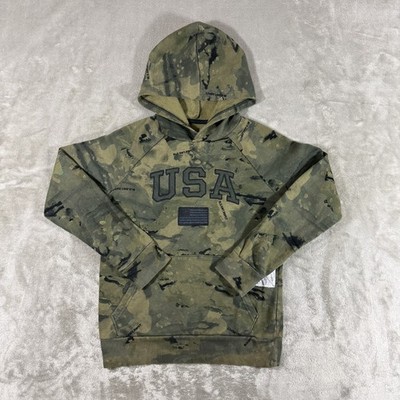 Under Armour X Project Rock USA Flag Veterans Day Camo Pullover Hoodie Youth M