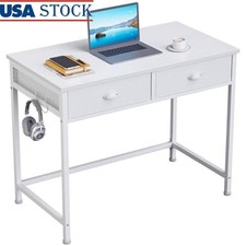 Small Computer Desk Home Office W/ 2 Fabric Drawers Hooks Metal Sturdy New