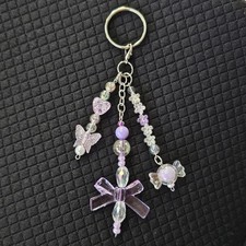 Cute Colorful Pastel Purple Beaded Phone, ID Badge, Keychain , Purse Charm