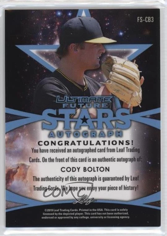 2019 Leaf Ultimate Future Stars Auto Cody Bolton #FS-CB3 Auto - Image 2 of 2