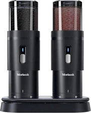 2PCS Electric Salt and Pepper Grinder Set Automatic Grinder w/ Rechargeable Base