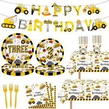 118 Pcs Construction 3rd Birthday Decor Construction Three Years Old Paper Di...