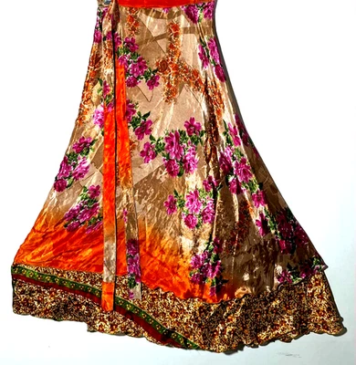 Incredible-art Vintage Silk Sari Magic Wrap Skirt Reversible Hippie Sarong - Image 1 of 4