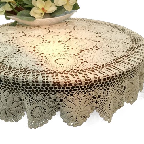 Vintage Hand Crochet Cotton Tablecloth Round Lace Table Cloth Cover Wedding 59" - Afbeelding 1 van 6