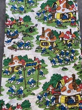 Vintage 1980s Smurfs flat sheet twin bed