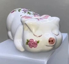  1978 Ceramart Avon floral pig sachet powder dispenser Brazi ceramic 6" l 