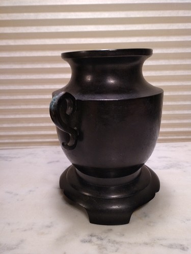 Vaso giapponese Ikebana Usabata 3 parti composizione fiori, bronzo antico epoca Meiji - Foto 8 di 21