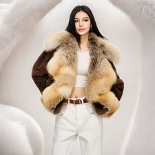 Women Trendy Fashion Real Mink Fur Golden Island Fur Coat Luxury Jacket Overcoat