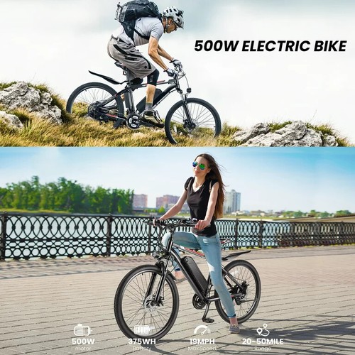 26" Electric Bike 500W Electric Cruiser Bike City Commuter E-Bikes 48V 21Speed - Picture 13 of 37