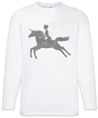Fairy Riding Unicorn Men Long Sleeve T-Shirt Horn Rainbow Fun Fairies Princess