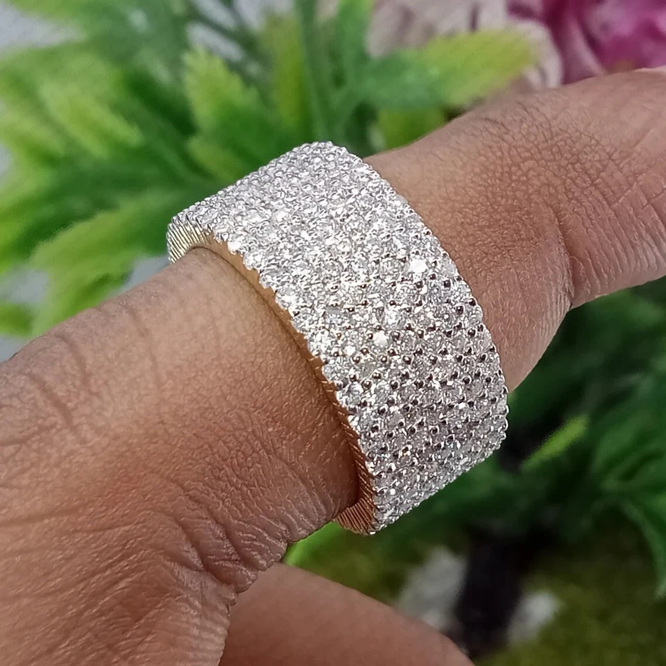 Мужское юбилейное кольцо с муассанитом 3 карата VVS1 Full Eternity с покрытием из желтого золота - Изображение 2 из 4