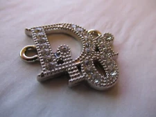 DIOR ZIPPER PULL CHARM  SILVER tone metal CLEAR RHINRSTONES 23X21mm