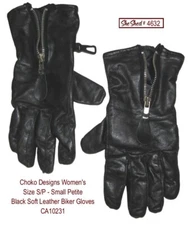 Choko Women's Black Soft Leather Biker Gloves Small-Petite
