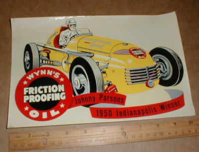 Wynns Oil Johnny Parsons 1950 Indy Winner Race Car Racing Water Decal rare 10''
