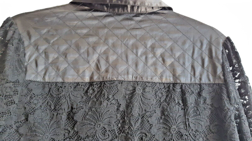 Emma Pucci Formal Button Shirt Black Lace Quilted Yoke Ruffle L/Slve M RegFit - Picture 6 of 10