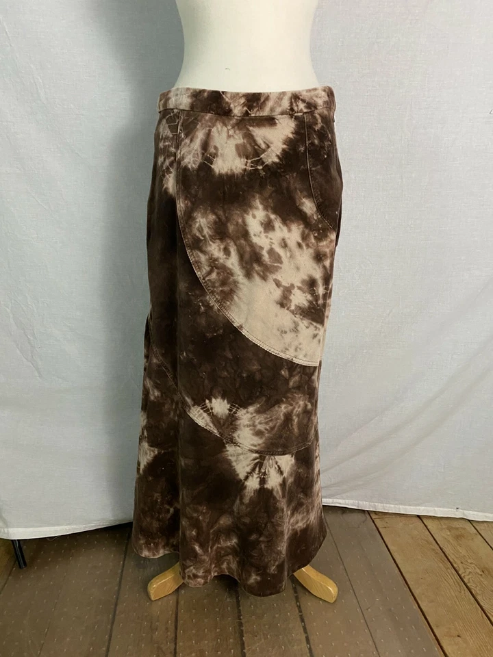Maxi Falda Larga de Pana Tie Dye Marrón Beige Cintura Ancha Acampanada 8 Willi Smith De Colección Foto 4 de 4