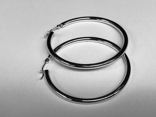 14k White Gold 2.0mm x 40mm Round Shiny Runway Lite Tube "Single" Hoop - Picture 1 of 1