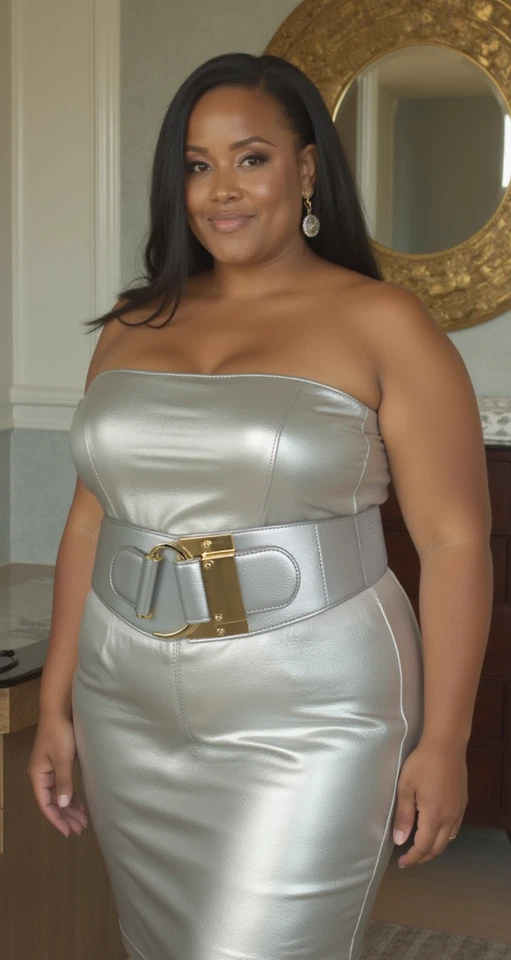 Mujeres Cintura Plateada Moda Elástico Elastizado Cadera Imitación Cuero Cinturón Gancho L XL XXL Foto 2 de 4