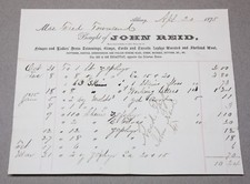 John Reid Ladies' Fringes & Dress Trimmings 1875 Bill of Sale Albany New York