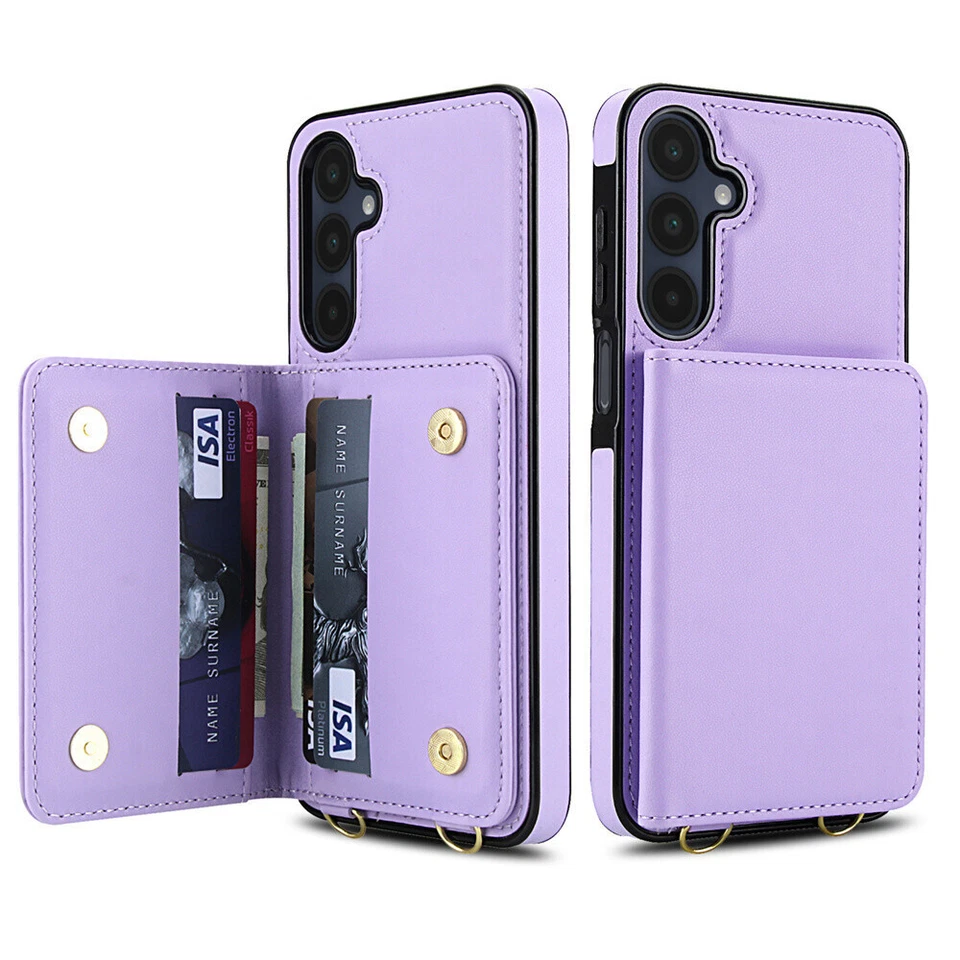 Strap Leather Card Slot Phone Case For Samsung S25 S24 S23 S22 S21 Note 20 Ultra - Image 4 of 4
