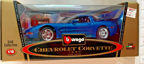 Burago Gold Collection 1997 Chevrolet Corvette 1/18 Scale Diecast Blue Car 3356