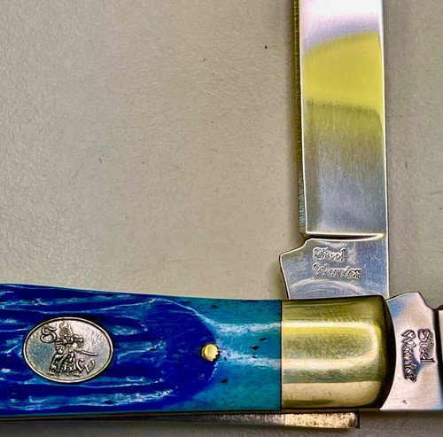 Rare --  STEEL WARRIOR  4.25" Long  TRAPPER  with BLUE BONE   --  ((NEW in BOX)) - Picture 12 of 24