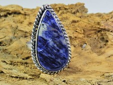 Natural Blue Sodalite 925 Solid Sterling Silver Ring Size US-9