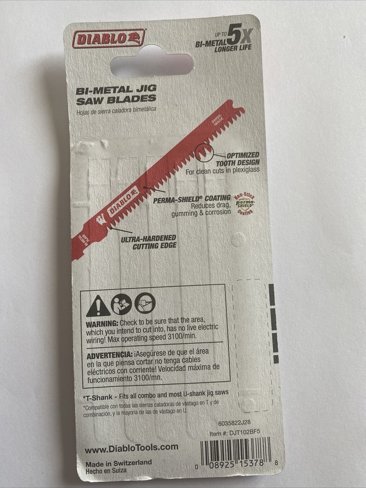 Diablo 35/8 in. 13 TPI BiMetal TShank Jig Saw Blades for Plexiglass (5Pack) eBay